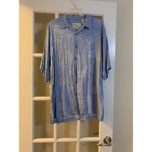 Thumbs up for him hawaiian shirt blue pineapple short sleeve rayon button mens L